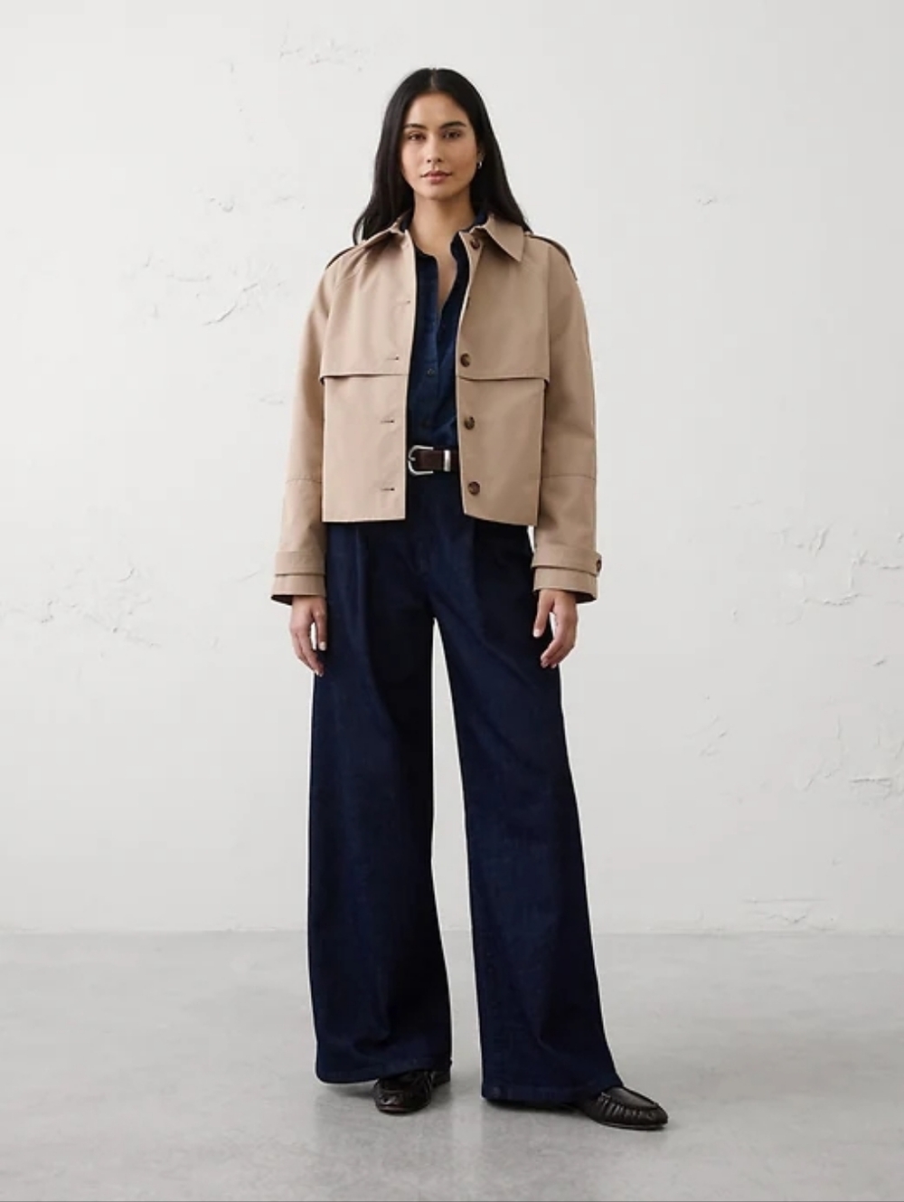NWT Banana Republic Short Trench Jacket Size Large In Maverick Tan